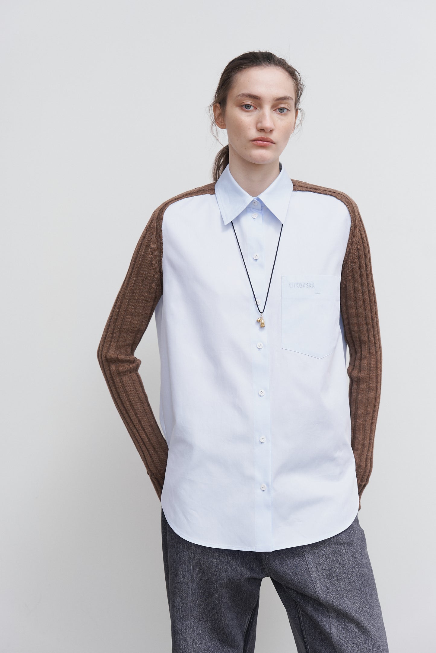 SHIRT WITH RIBBED-KNIT SLEEVES BLUE