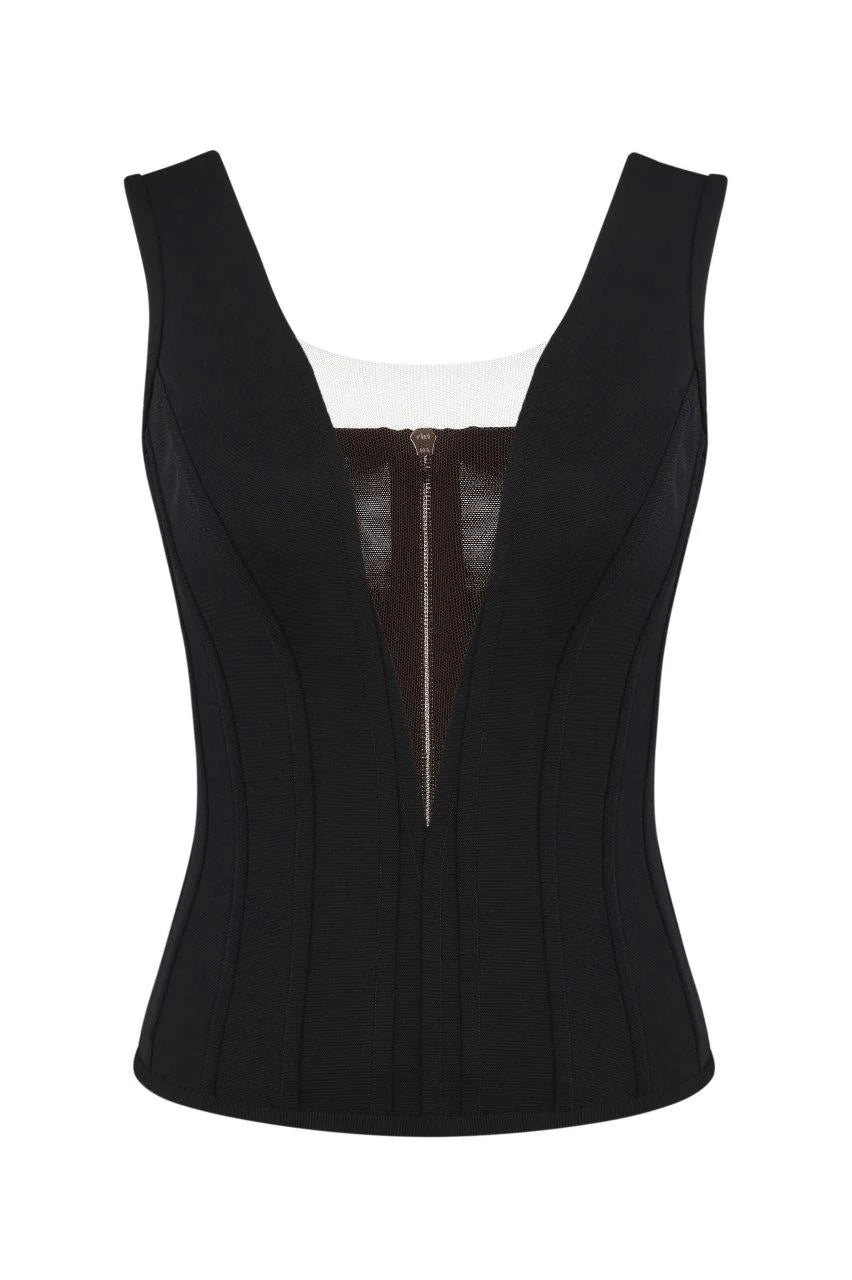 CORSET WITH DEEP CUT BLACK