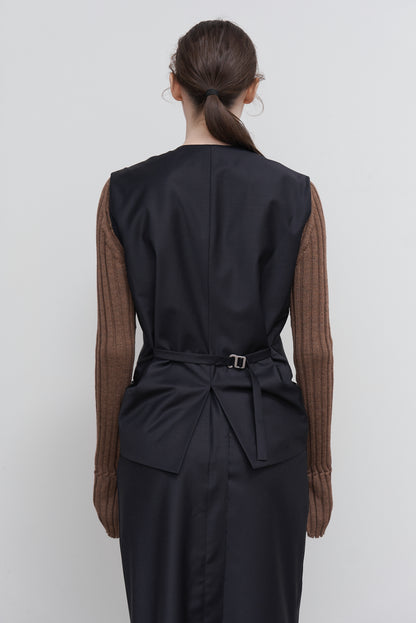 WOOL-BLEND VEST WITH DRAPED SIDES BLACK