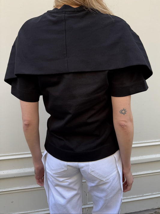CAPELET OVERLAY COTTON T-SHIRT