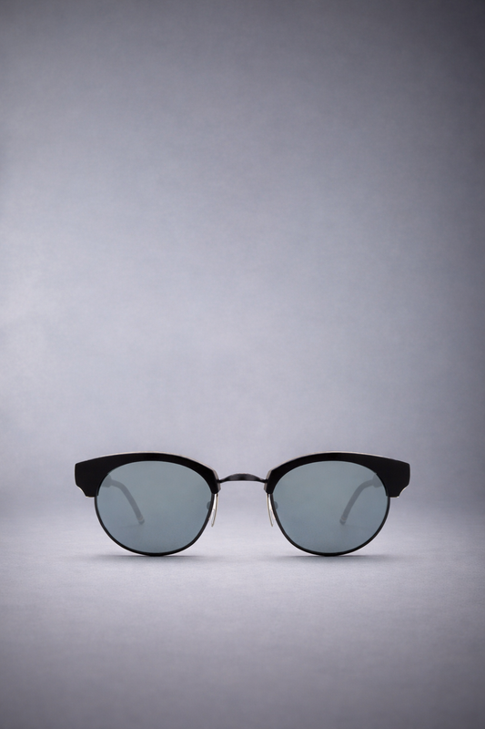 OVAL SUNGLASSES IN ACETATE AND TITANIUM BLACK w GOLD