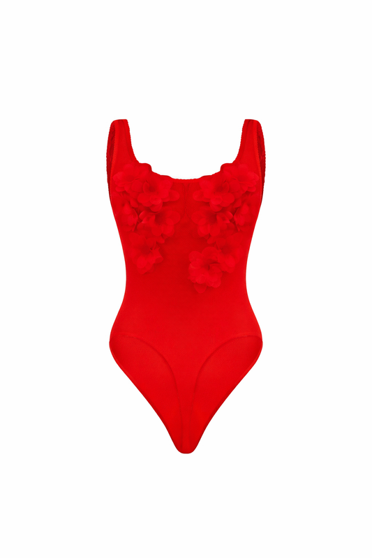 RED TINY PEONY BODYSUIT