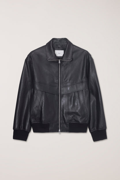 STAND COLLARED LEATHER BLOUSON BLK