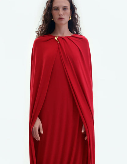 RED JERSEY CAPE DRESS