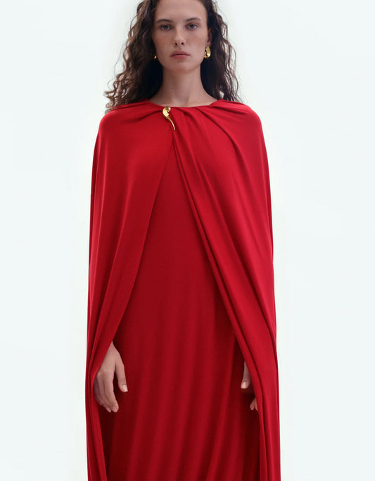 RED JERSEY CAPE DRESS