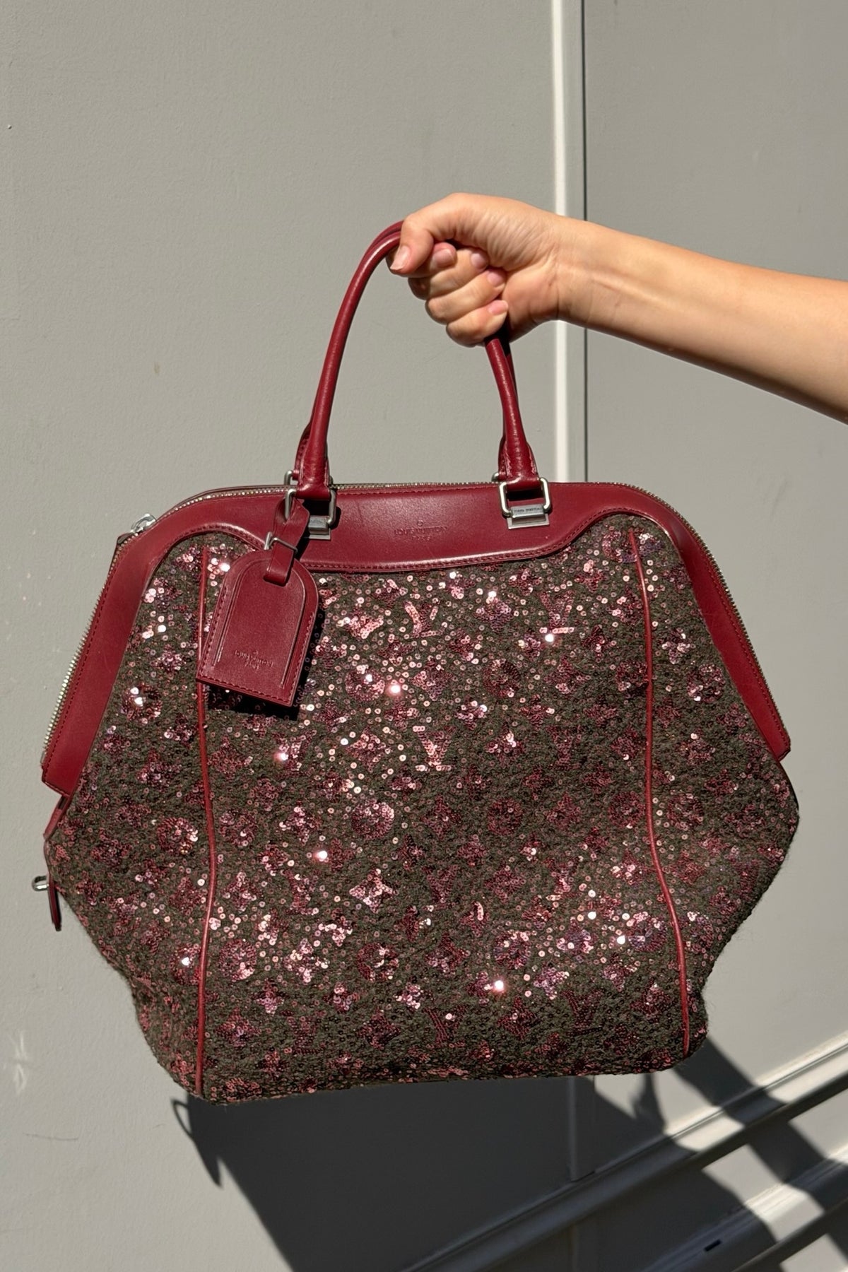 VINTAGE - LV LEATHER BAG BURGUNDY