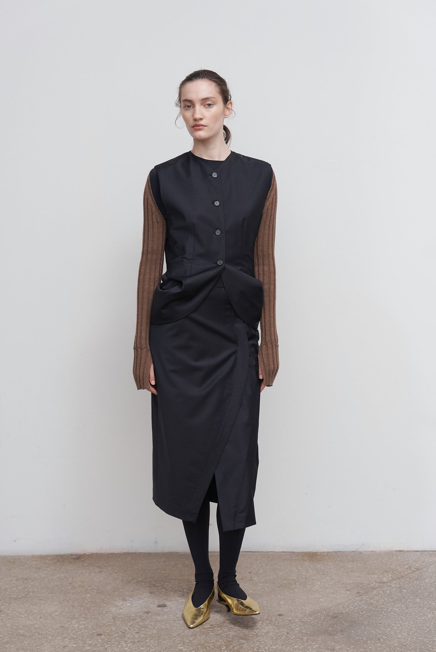 WOOL-BLEND VEST WITH DRAPED SIDES BLACK