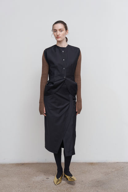 WOOL-BLEND VEST WITH DRAPED SIDES BLACK
