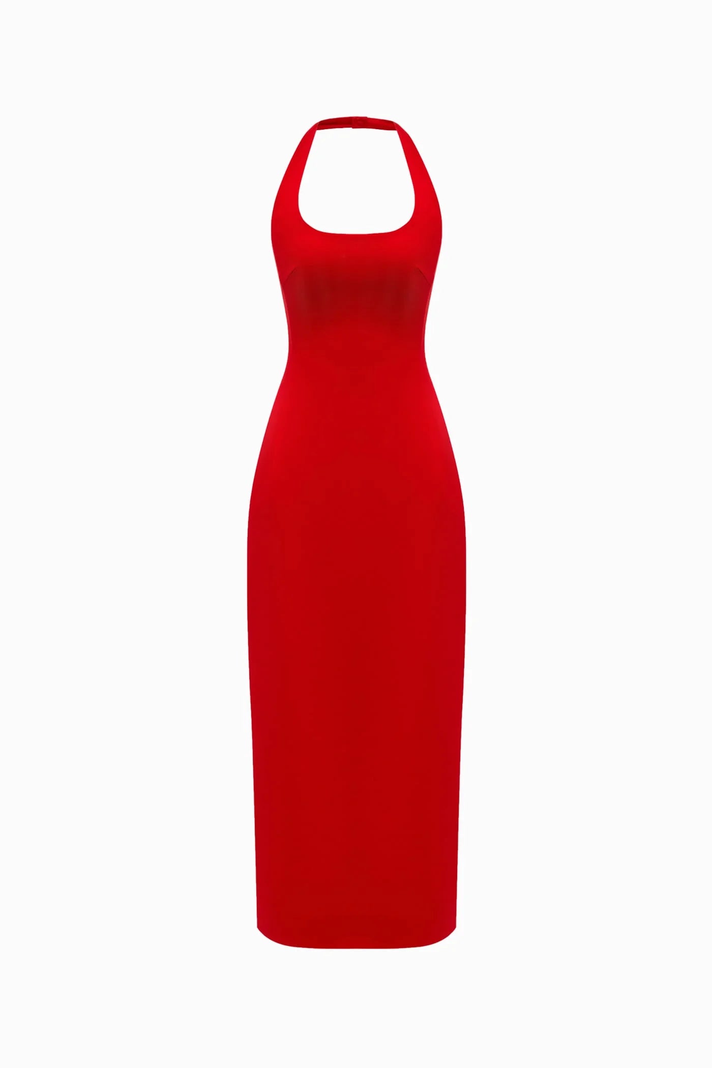 HALTERNECK MATT SILK MIDI DRESS RED