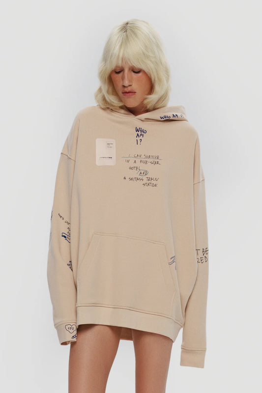 'WHO AM I’ HOODIE IN IVORY