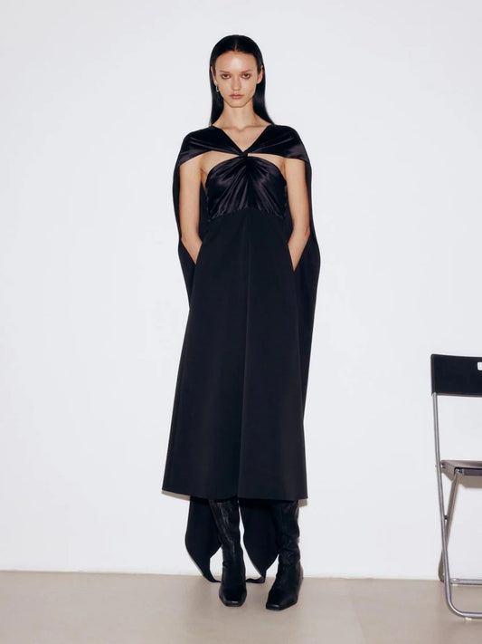 МIDI BLACK SILK AND WOOL DRESS