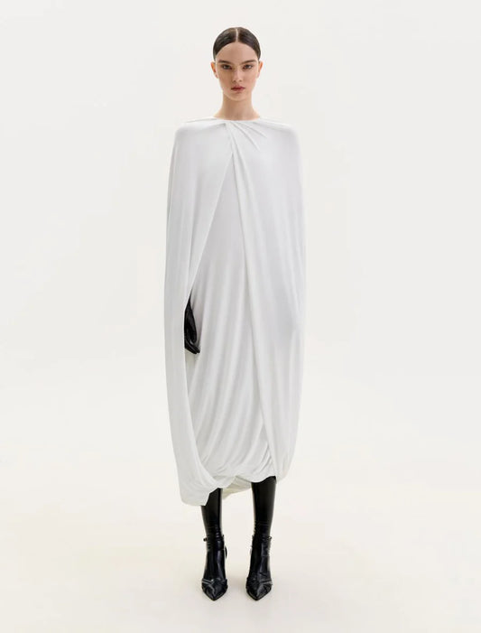 CREAM JERSEY CAPE DRESS
