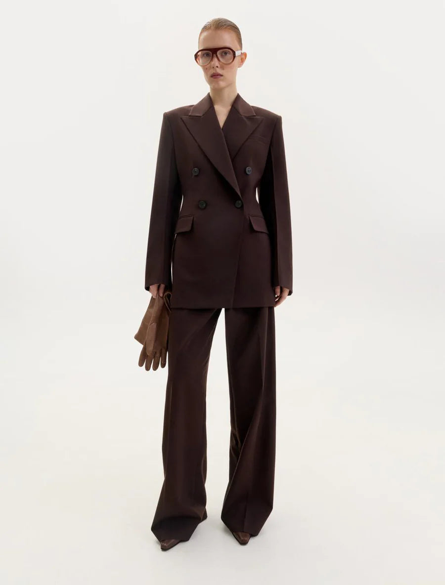 STRAIGHT-LEG BROWN WOOL TROUSERS