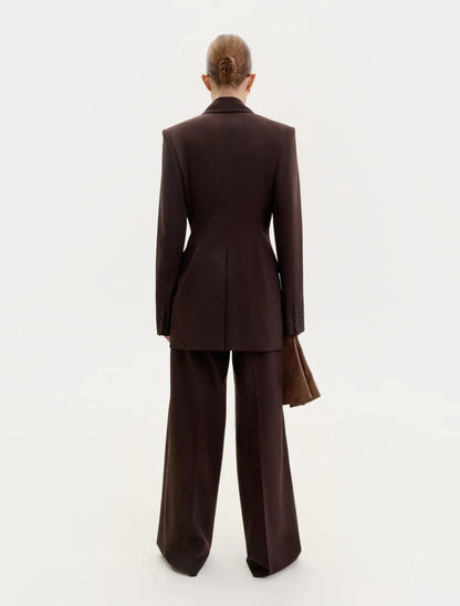 STRAIGHT-LEG BROWN WOOL TROUSERS