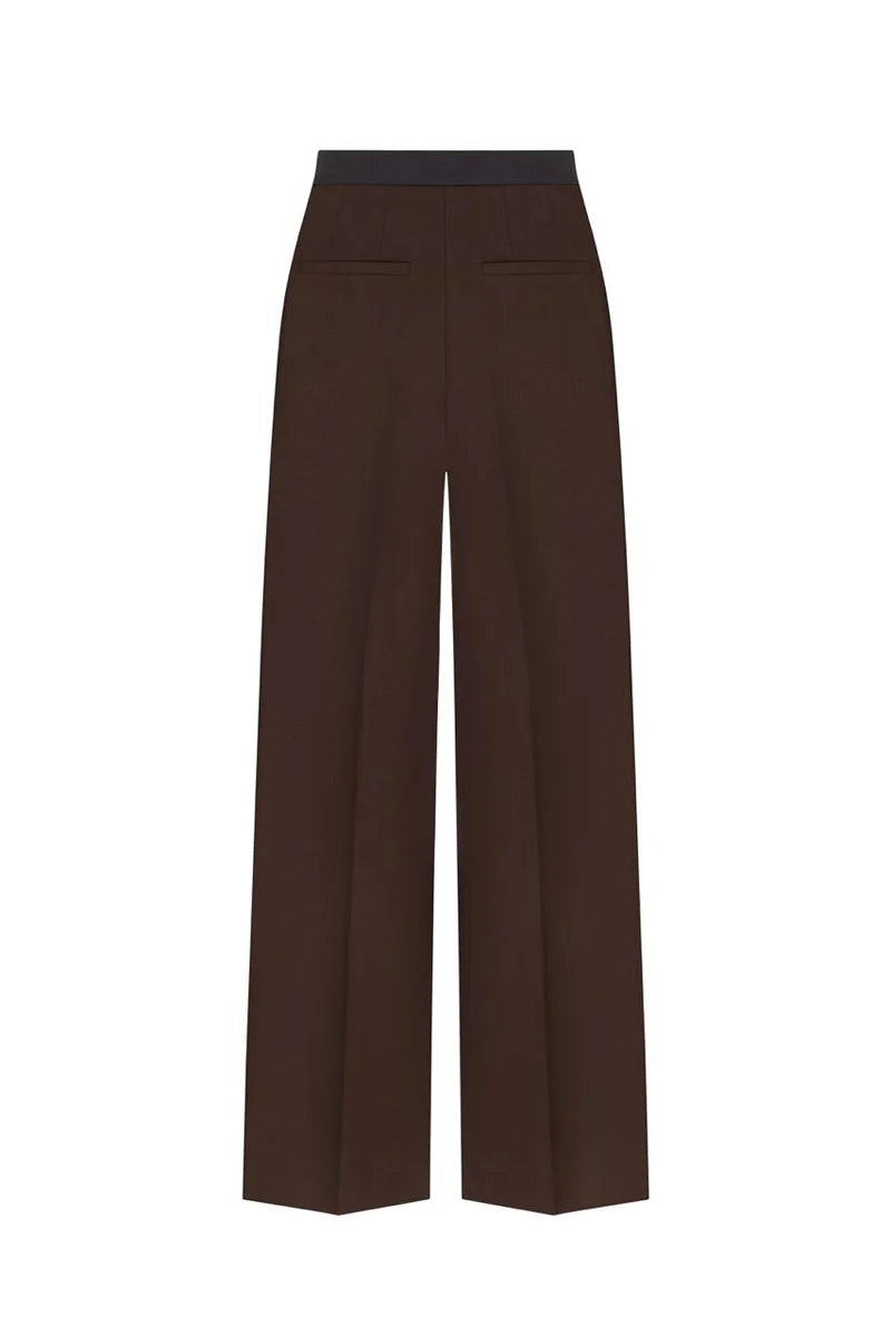 STRAIGHT-LEG BROWN WOOL TROUSERS