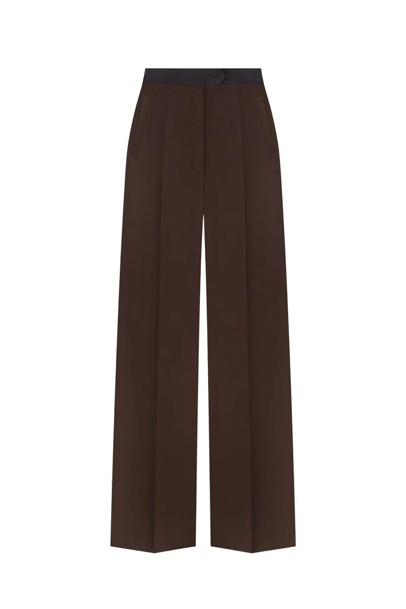 STRAIGHT-LEG BROWN WOOL TROUSERS