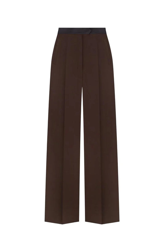STRAIGHT-LEG BROWN WOOL TROUSERS