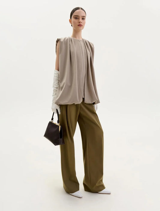 DARK OLIVE WIDE LEG TROUSERS WITH A BLACK BELT