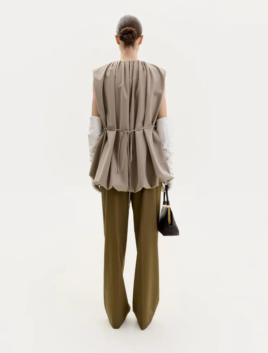 DARK OLIVE WIDE LEG TROUSERS WITH A BLACK BELT