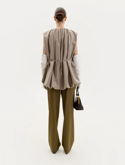 DARK OLIVE WIDE LEG TROUSERS WITH A BLACK BELT