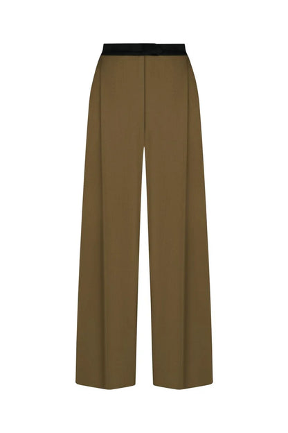 DARK OLIVE WIDE LEG TROUSERS WITH A BLACK BELT