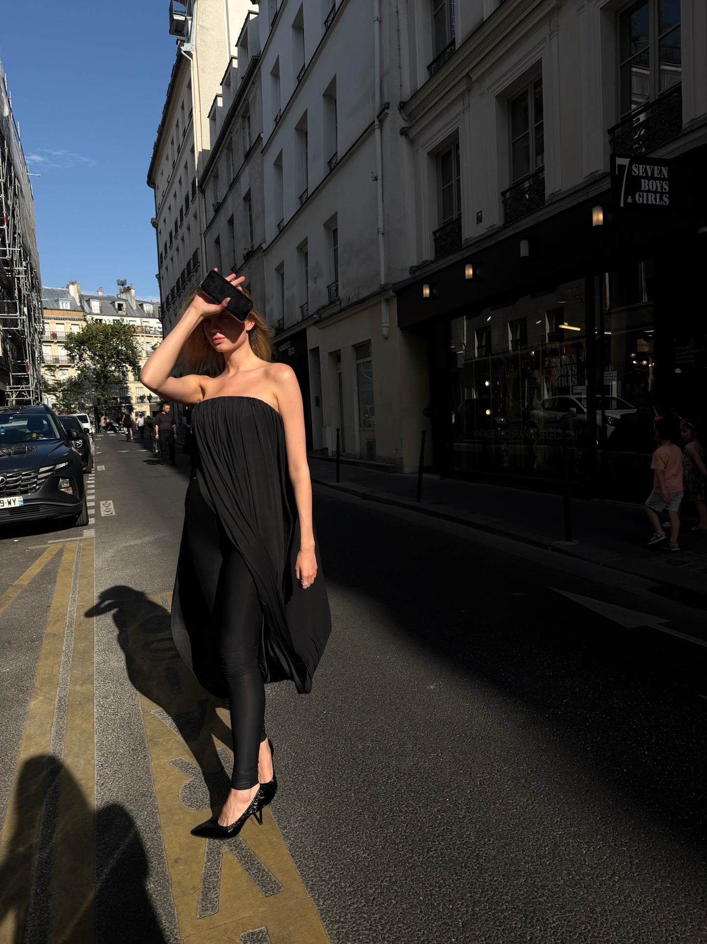 BLACK JERSEY CORSET WITH DRAPED MIDI-LENGTH PANEL