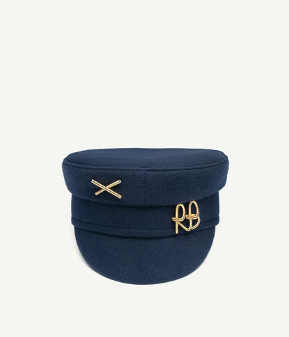 LOGO-EMBELLISHED NAVY BAKER BOY CAP