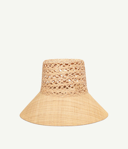 CUT OUT STRAW WIDE BRIM BUCKET HAT