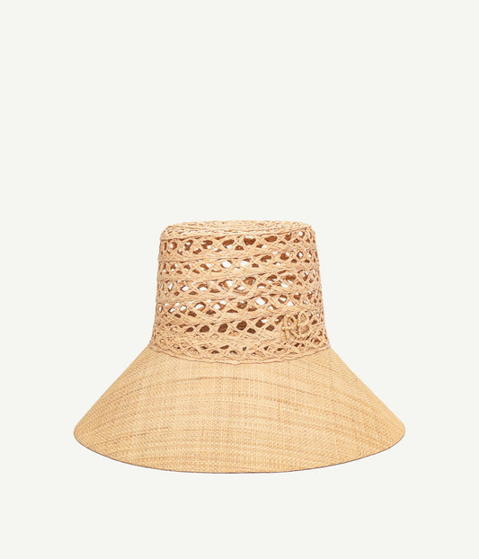 CUT OUT STRAW WIDE BRIM BUCKET HAT