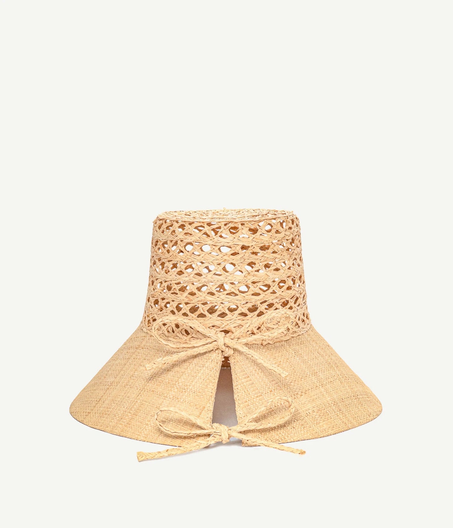 CUT OUT STRAW WIDE BRIM BUCKET HAT