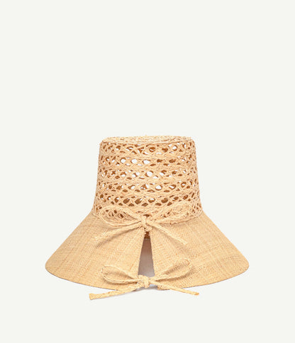 CUT OUT STRAW WIDE BRIM BUCKET HAT
