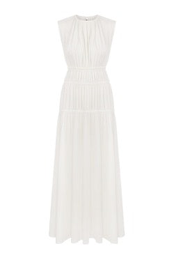 WHITE KNITTED DRESS WITH GATHERING