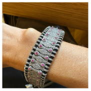 BLACK CORD BRACELET WITH RUBY AND DIAMONDS