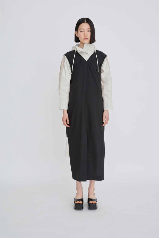 ASYMMETRICAL-LENGTH BACK-OPEN DRESS