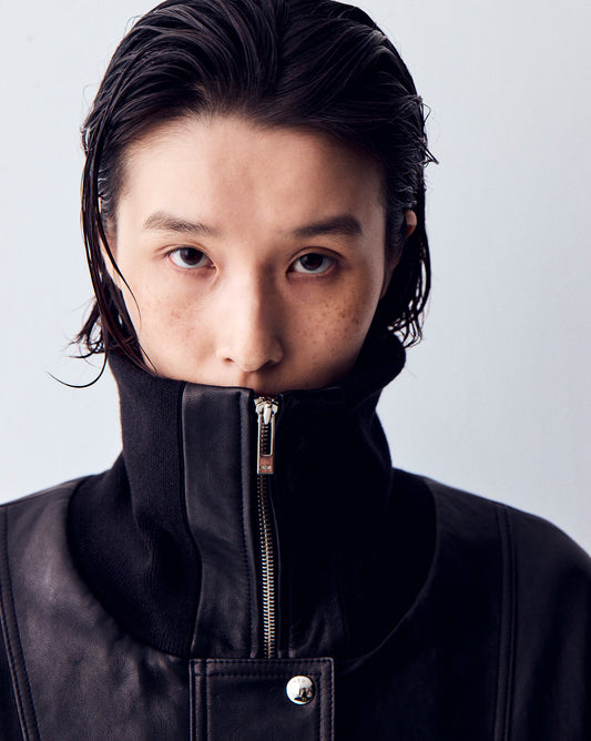 MEROPE LEATHER HIGH NECK JACKET