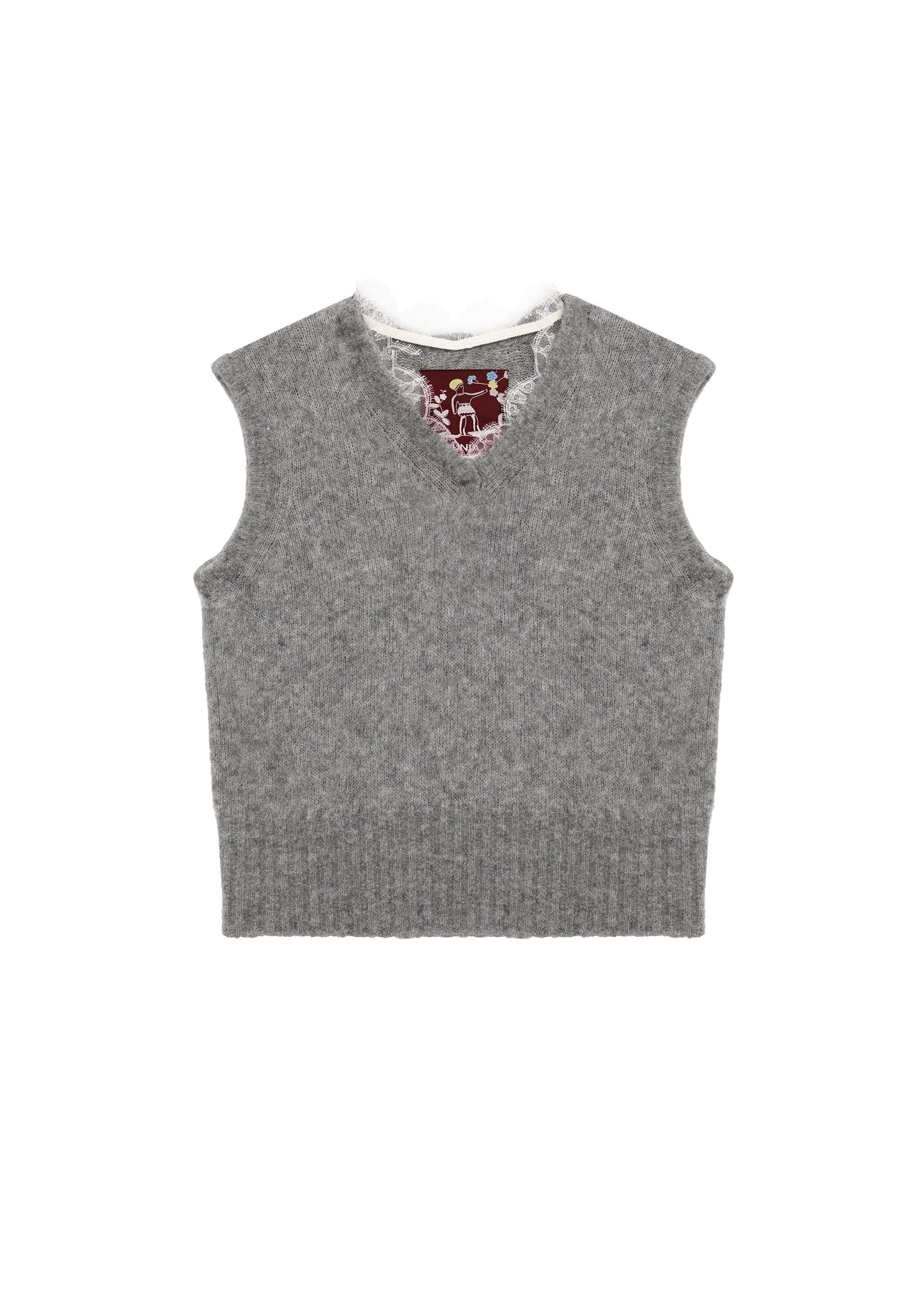 LACE-TRIMMED VEST IN GREY