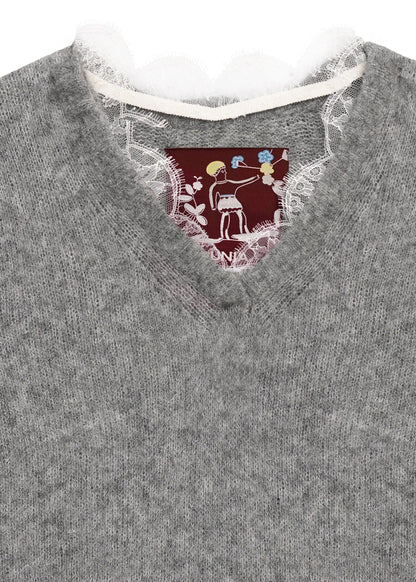 LACE-TRIMMED VEST IN GREY