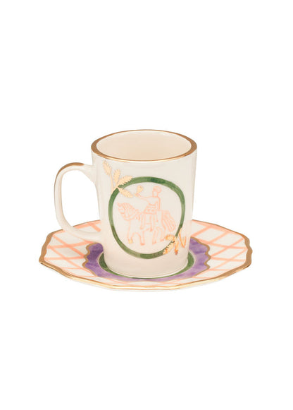 HORSEMAN TEA CUP AND SAUCER