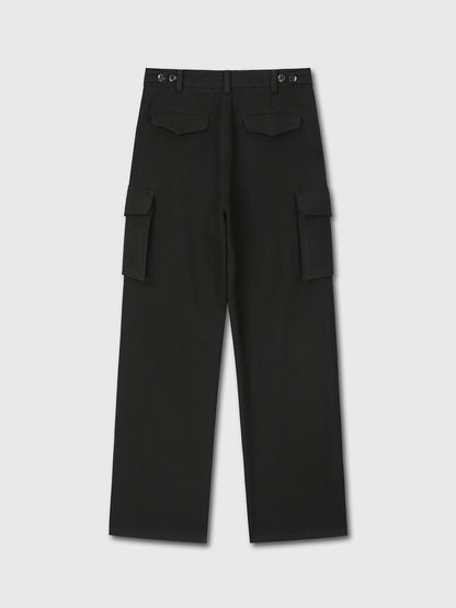 TEXTURED WOOL WIDE CARGO PANTS