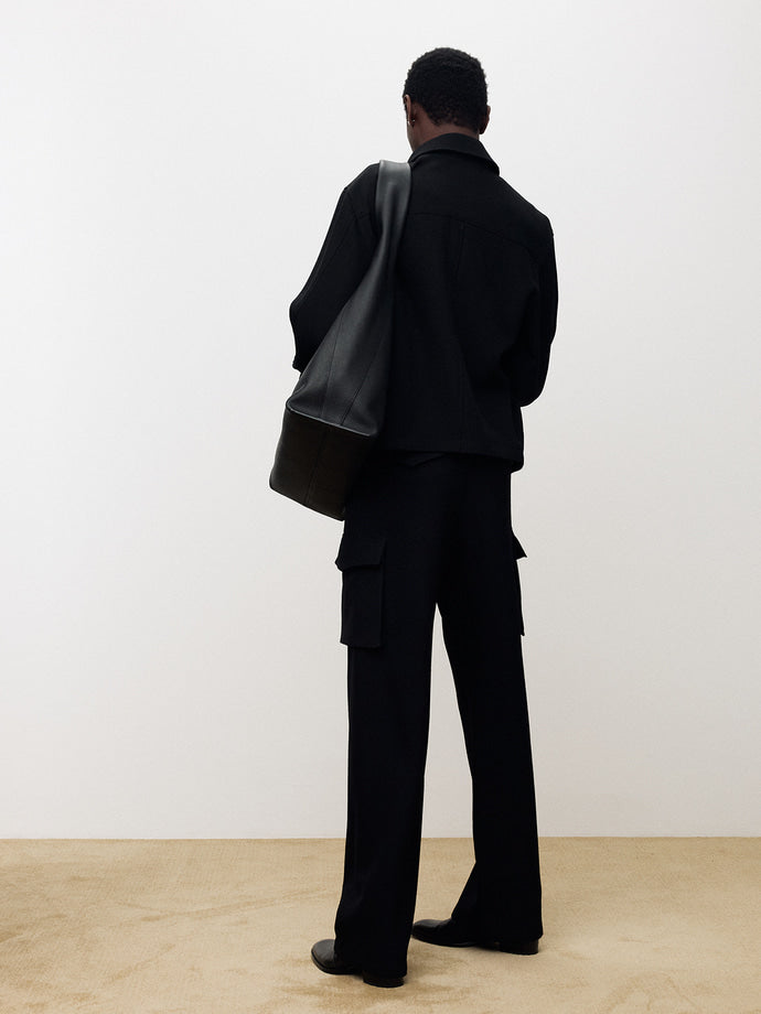 TEXTURED WOOL WIDE CARGO PANTS