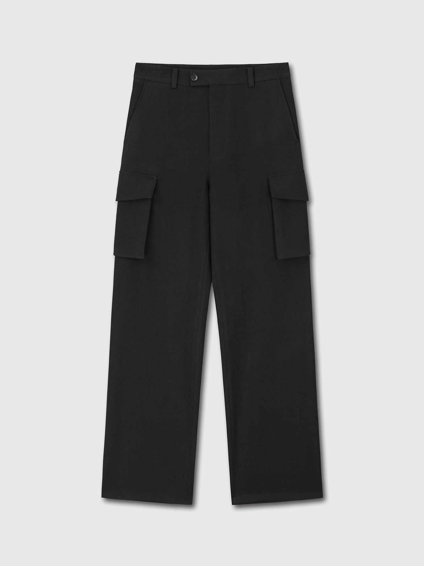 TEXTURED WOOL WIDE CARGO PANTS