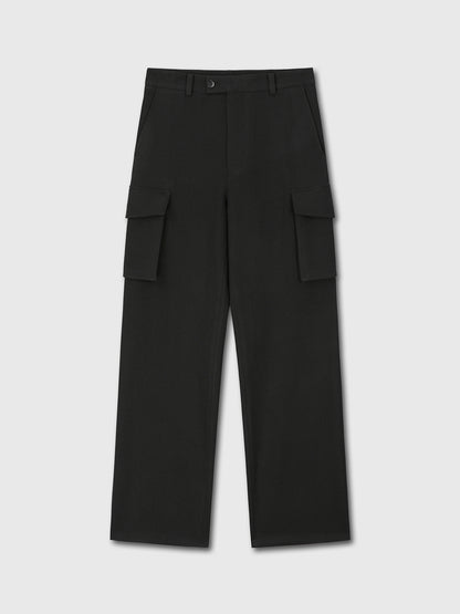 TEXTURED WOOL WIDE CARGO PANTS