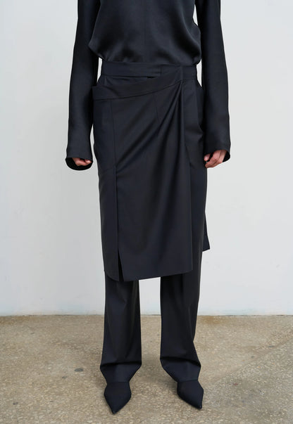 WOOL-BLEND PANTS WITH WRAP SKIRT OVERPLAY