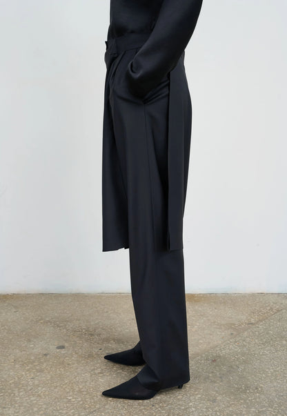 WOOL-BLEND PANTS WITH WRAP SKIRT OVERPLAY