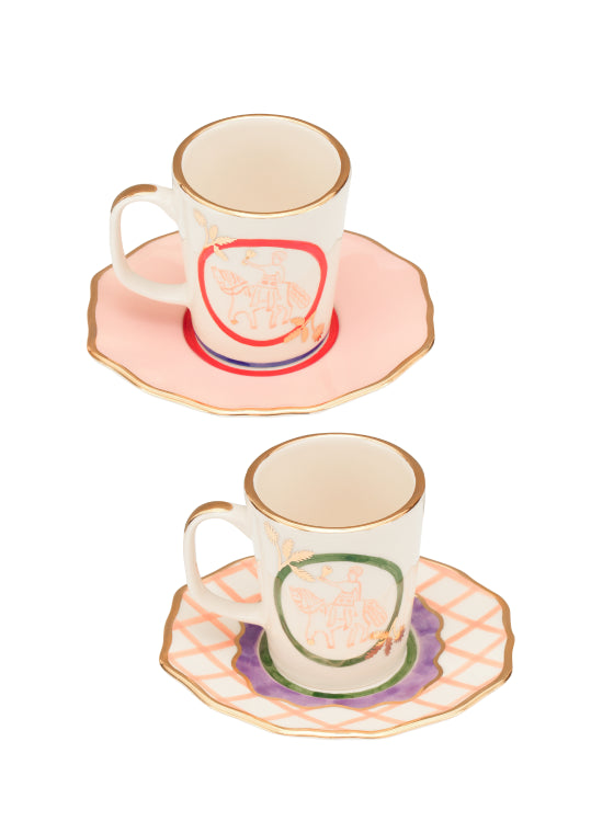 HORSEMAN TEA CUP AND SAUCER