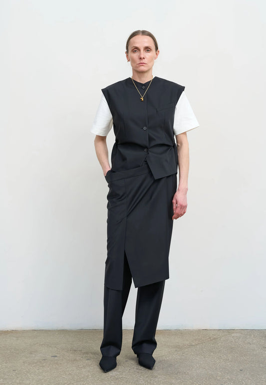 WOOL-BLEND VEST WITH DRAPED SIDES