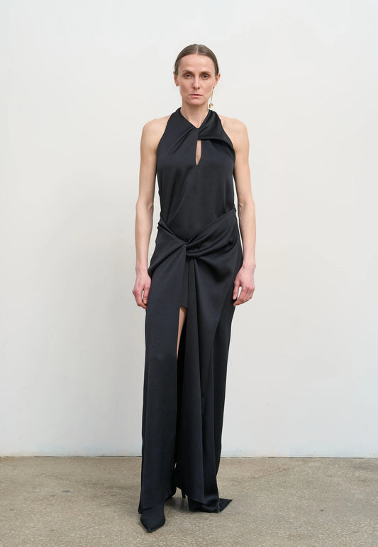 BLACK DRESS WITH TWISTED DETAILING