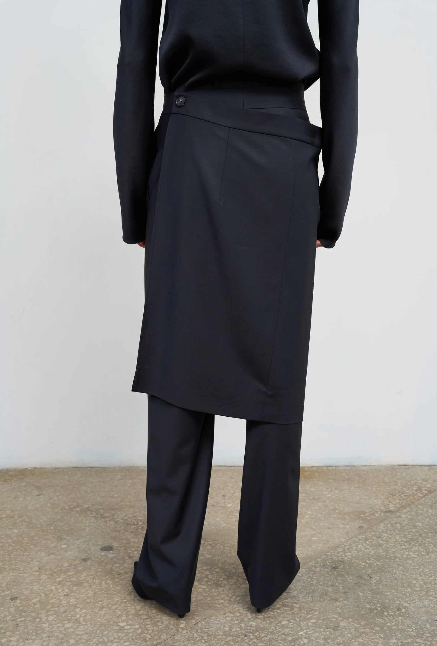 WOOL-BLEND PANTS WITH WRAP SKIRT OVERPLAY