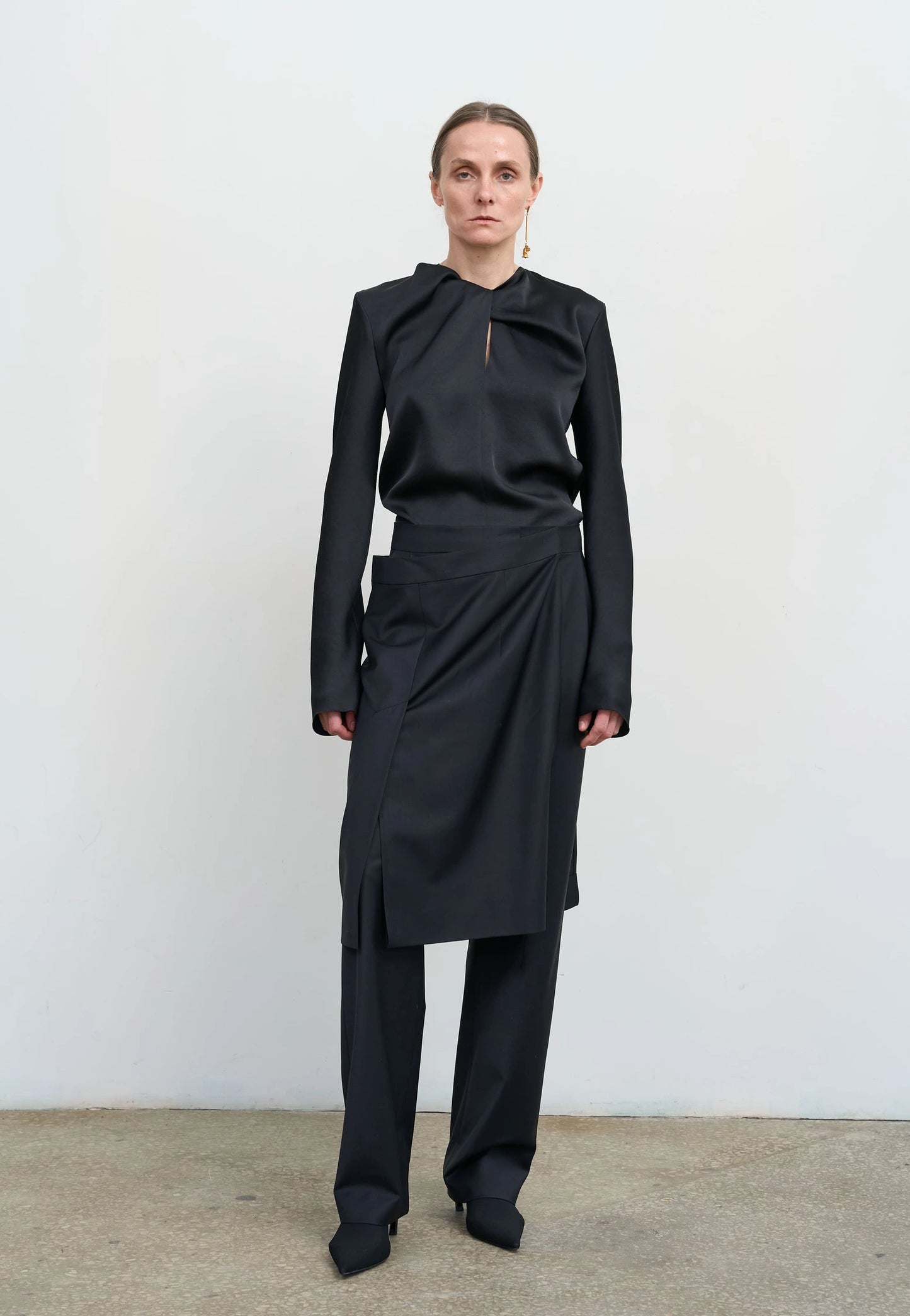 WOOL-BLEND PANTS WITH WRAP SKIRT OVERPLAY