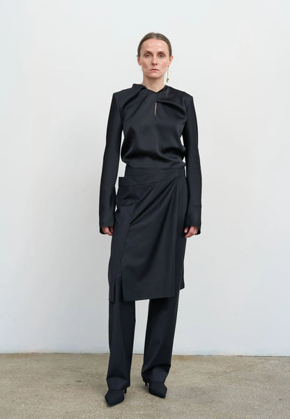 WOOL-BLEND PANTS WITH WRAP SKIRT OVERPLAY